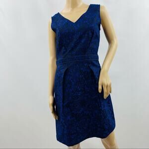 Uttam Boutique Blue Textured Floral V Neck Dress